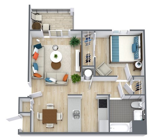 Floor plan for 1 bed, 1 bath, 760 sqft